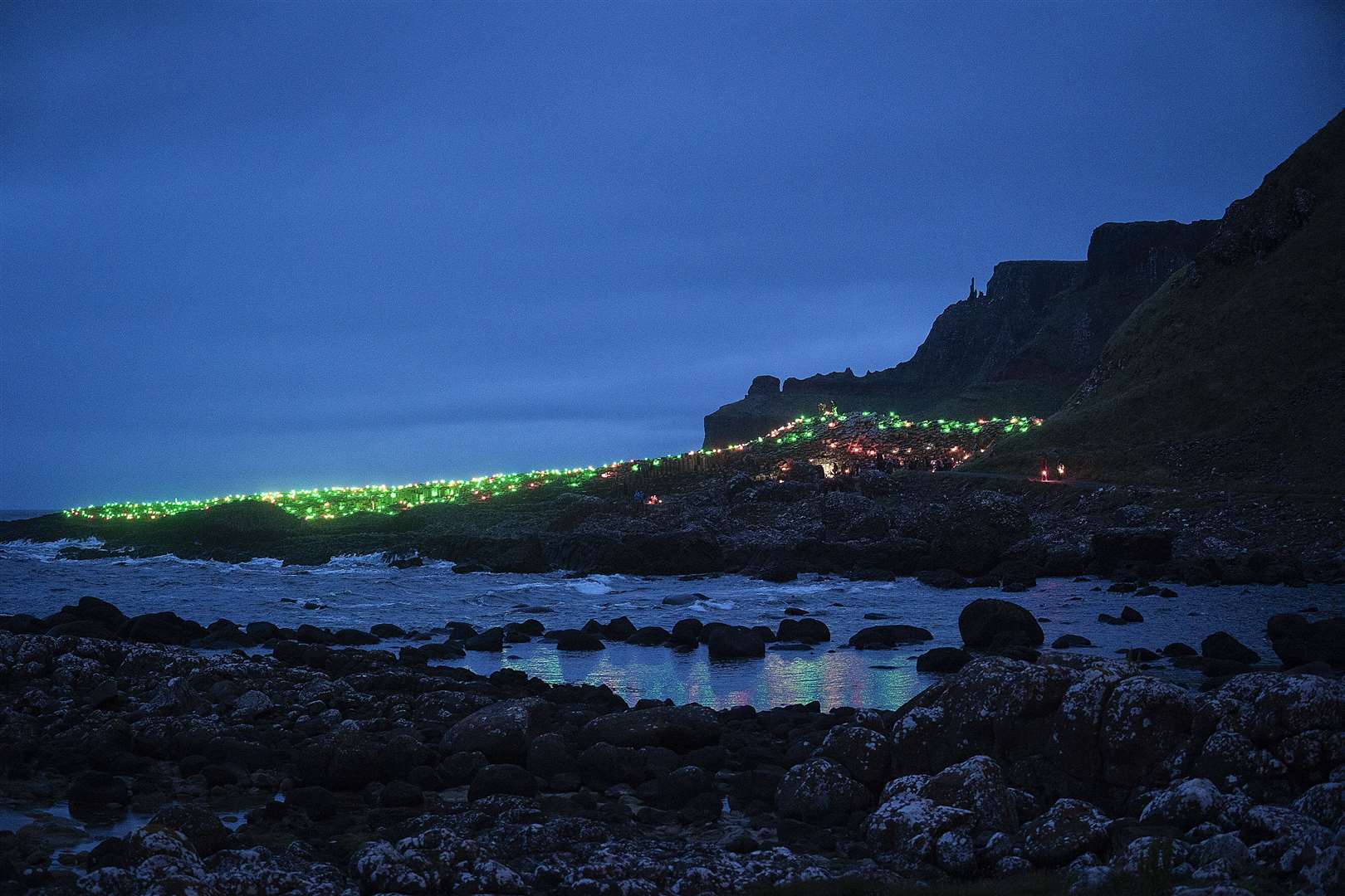 The Giant’s Causeway was illuminated with low impact Geolights (Brian Morrison/PA)