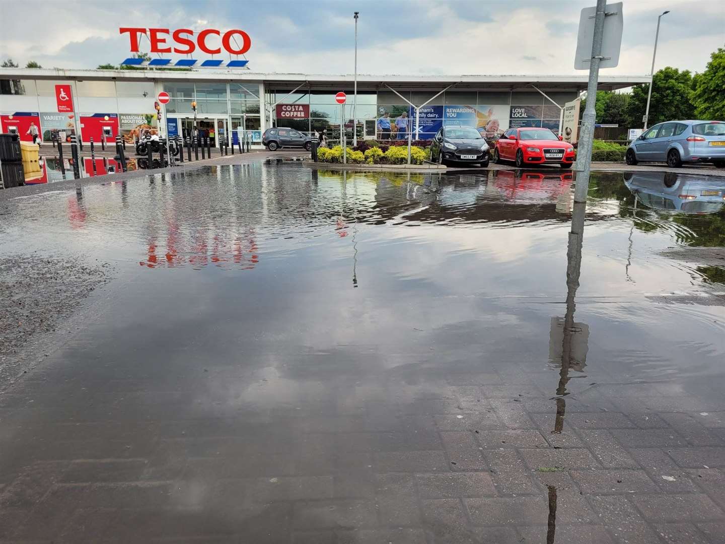 Car park flooding.