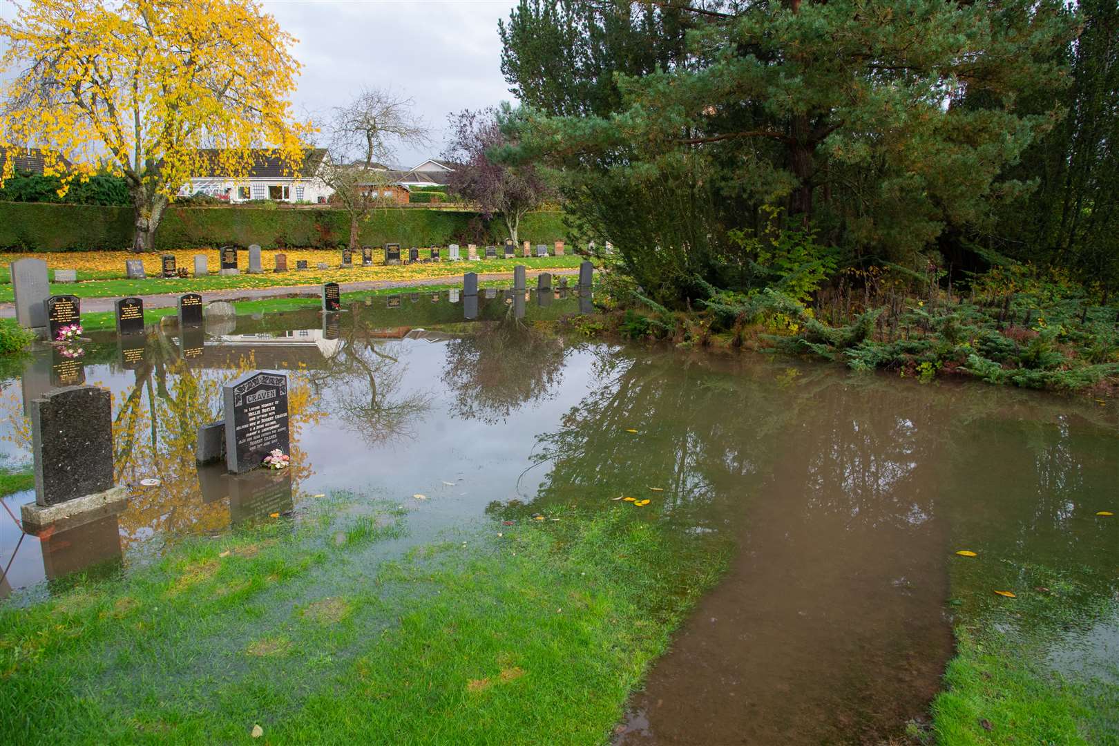 Overnight rain has closed bad flooding in Forres' Clovenside Cemetery...Picture: Daniel Forsyth..