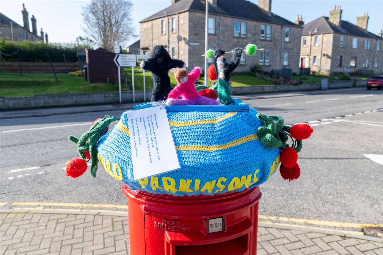Post box topper dedicated to World Parkinson's Day that the Elgin and District Parkinson's Support Group have created outside the Bishopmill Post Office on Morriston Road, Elgin…Picture: Beth Taylor.