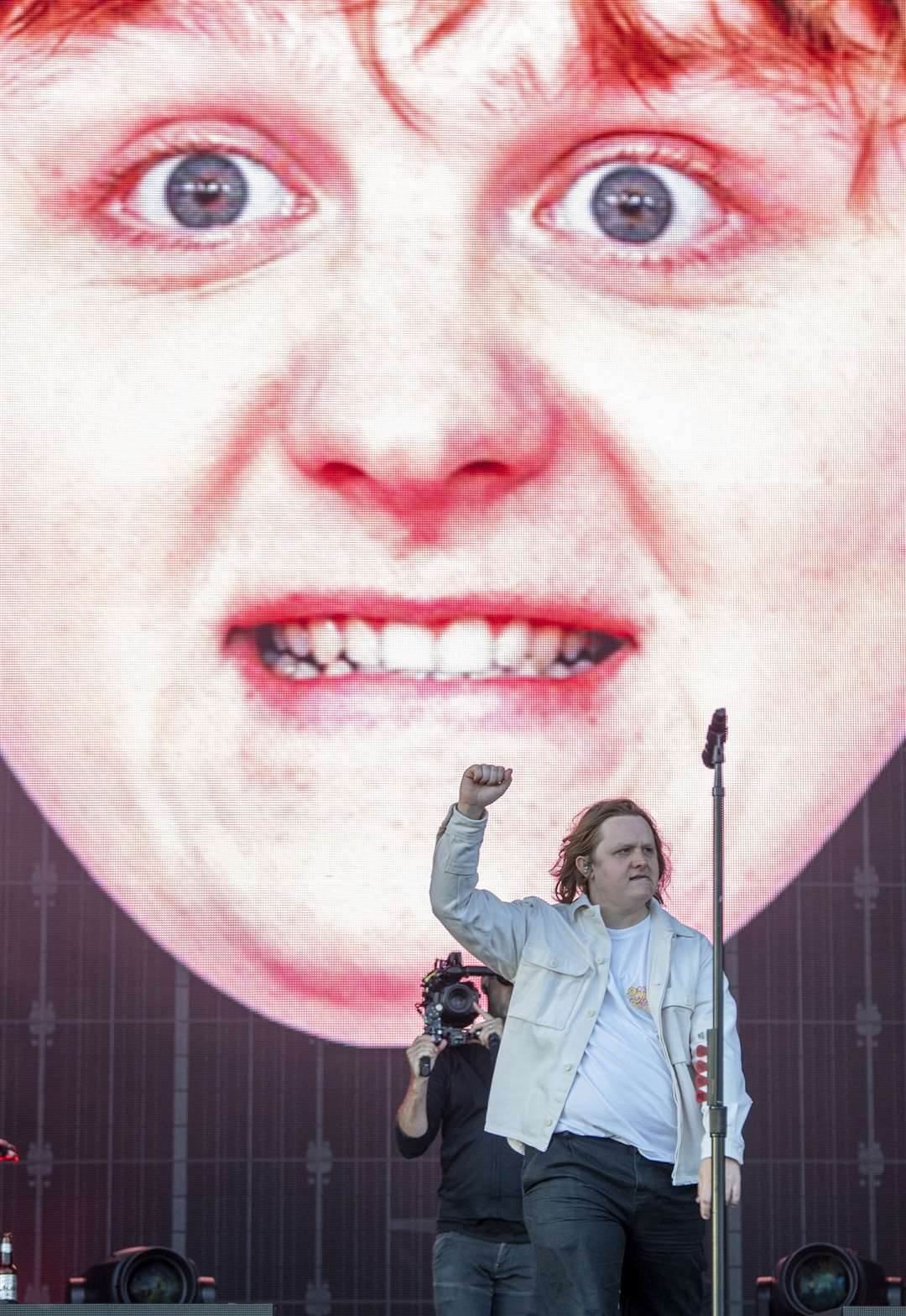 Lewis Capaldi performed beneath a giant image of his own face at the Trnsmt Festival in Glasgow in July (Lesley Martin/PA)