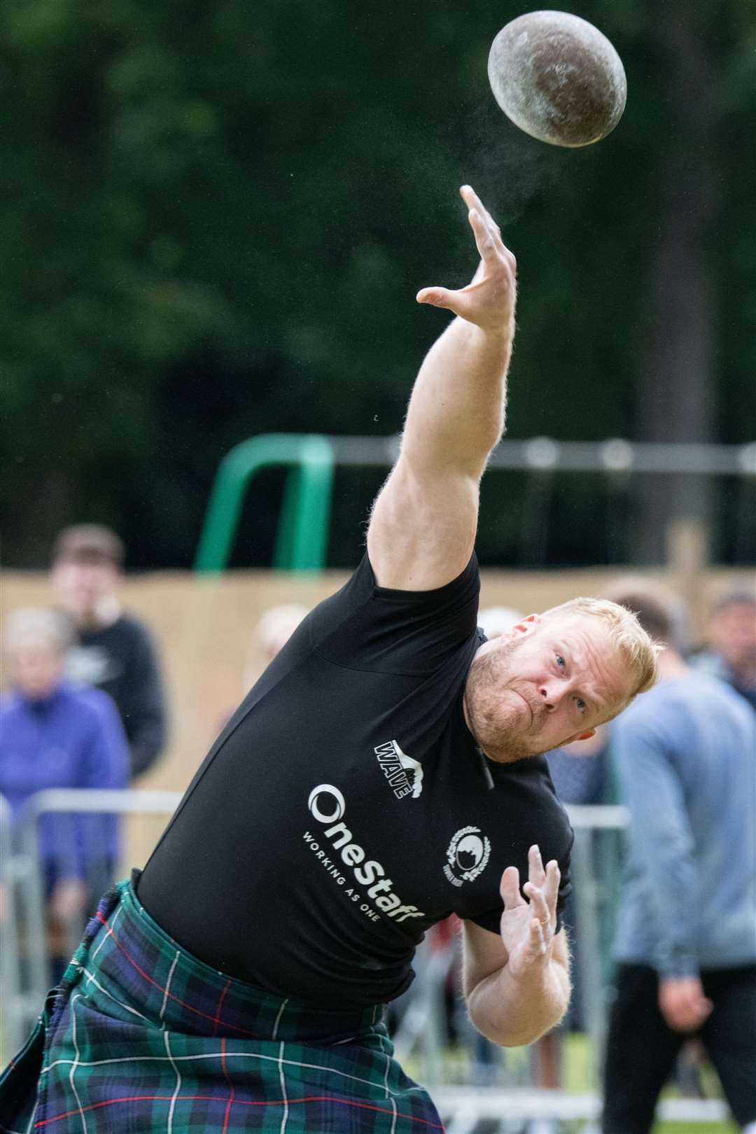 Kalle Välimäki competes in the heavyweight events...Forres Highland Games 2022...Picture: Daniel Forsyth..