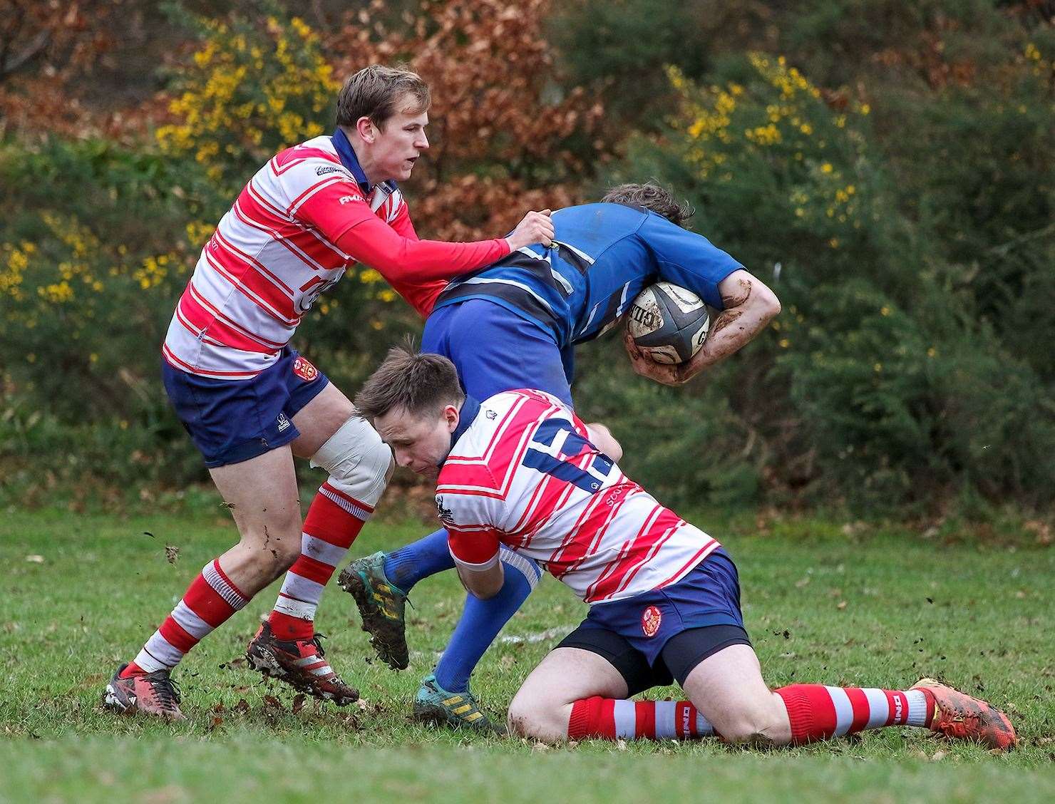 Ben Taylor tackles attacker. Cameron Ireland helping out. Picture: John MacGregor