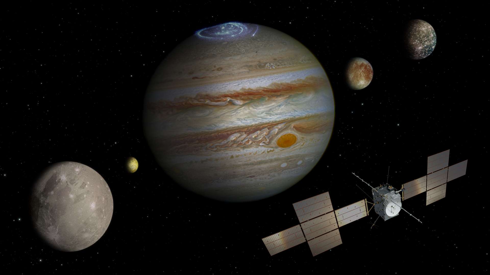 Juice spacecraft exploring Jupiter and its moons (ESA)
