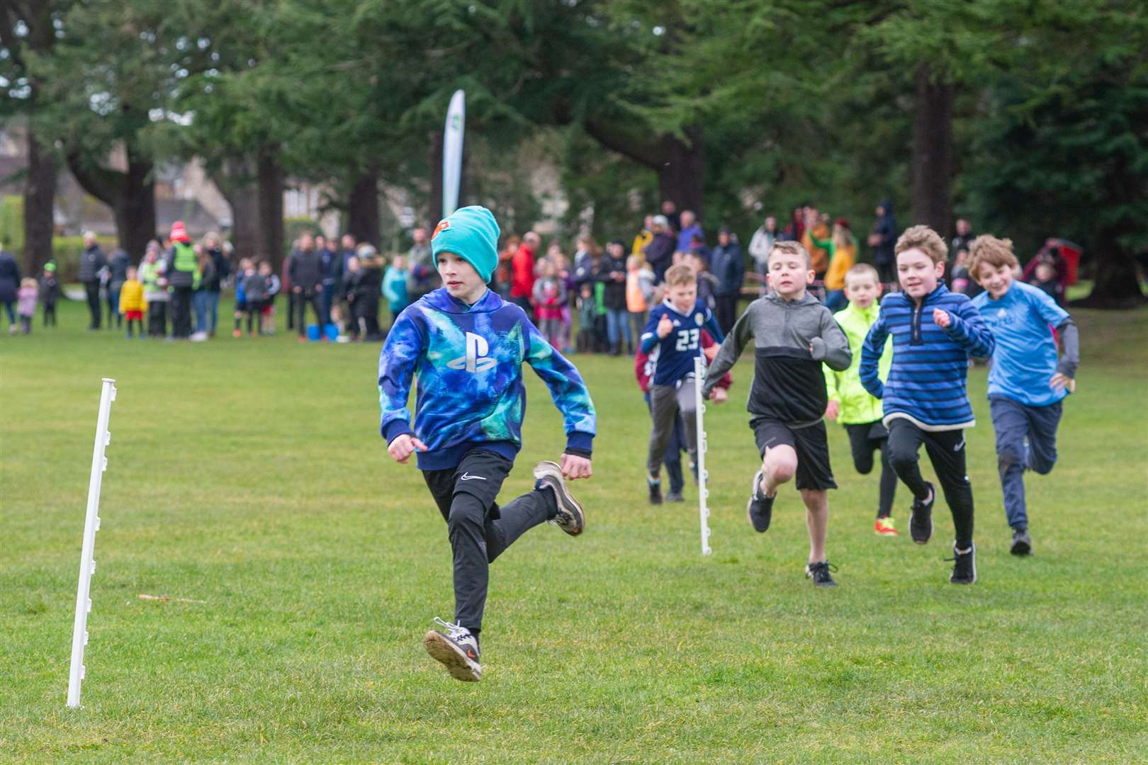 Start of the P4-5 Boys race...Forres Harriers' organised Forres Primary Schools Cross Country, held at Grant Park, Forres...Picture: Daniel Forsyth..