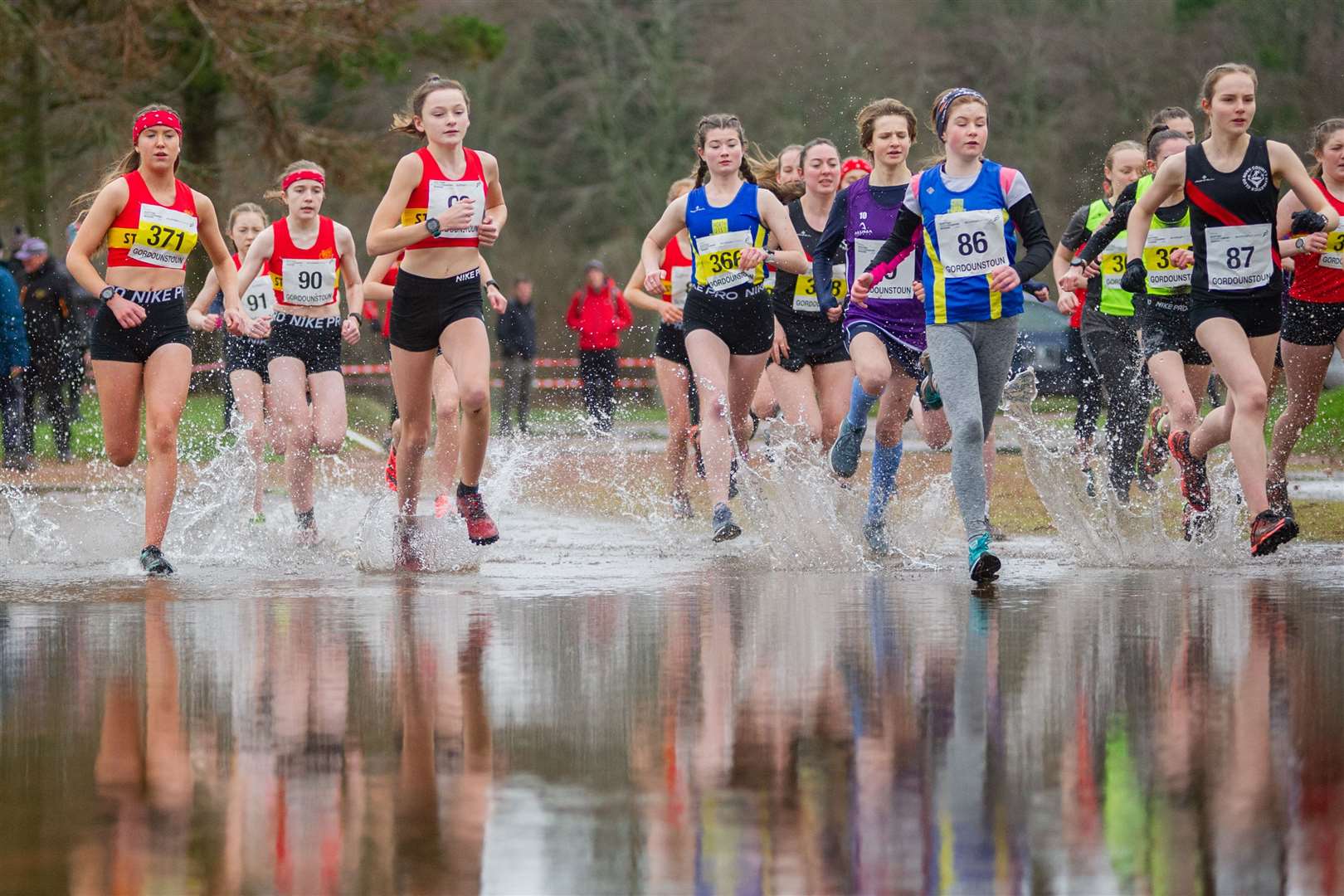 Start of the Under 17 and Under 15's Girls/Women Race at the North District Cross Country at Gordonstoun School. Picture: Daniel Forsyth..