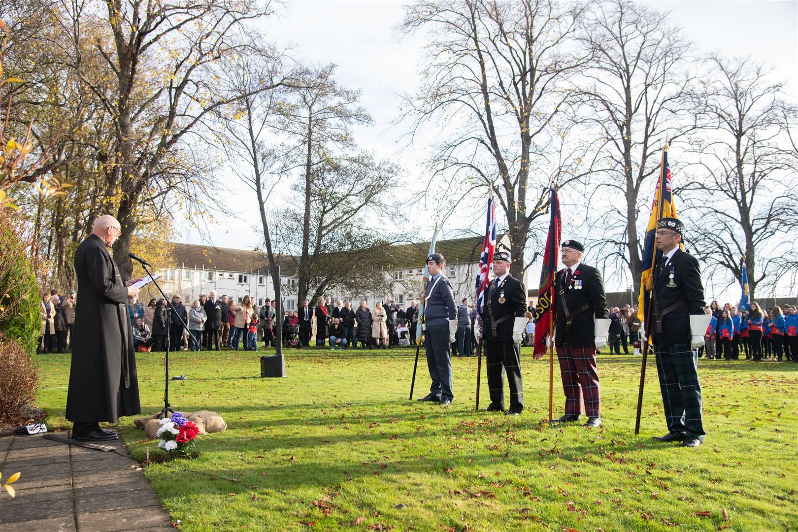 Reverend Donald Prentice and Standard Bearers during the service on Market Green. Picture: Daniel Forsyth