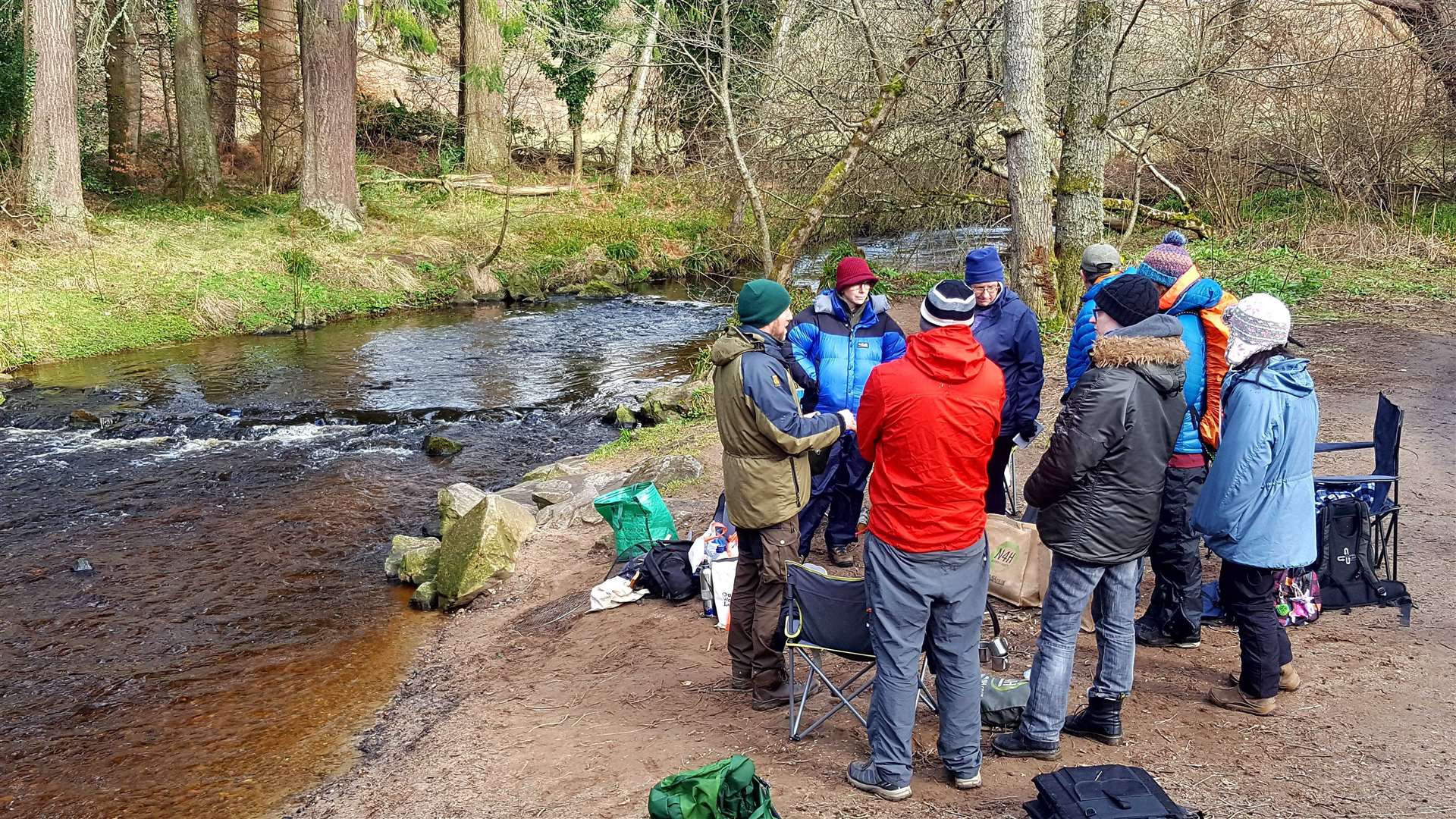A Branching Out group being introduced to the day's activities near Sanquhar pond.