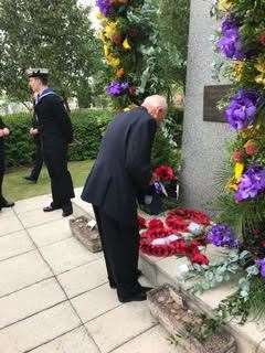Laying a wreath at The Burma Star Memorial.