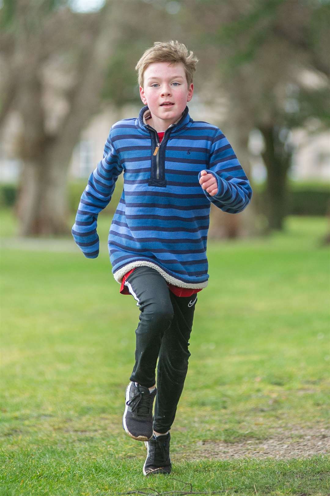 1st overall in the P4-5 Boys race - Harry Riihadd (check?) from Andersons Primary School. ..Forres Harriers' organised Forres Primary Schools Cross Country, held at Grant Park, Forres...Picture: Daniel Forsyth..