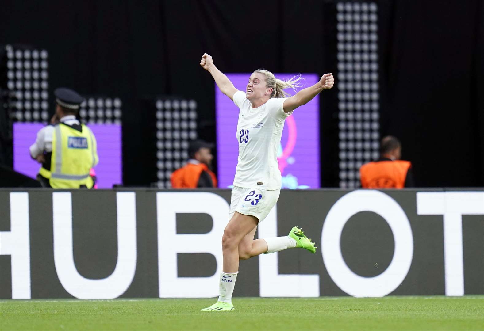 England’s Alessia Russo celebrates following victory over Germany (Danny Lawson/PA)