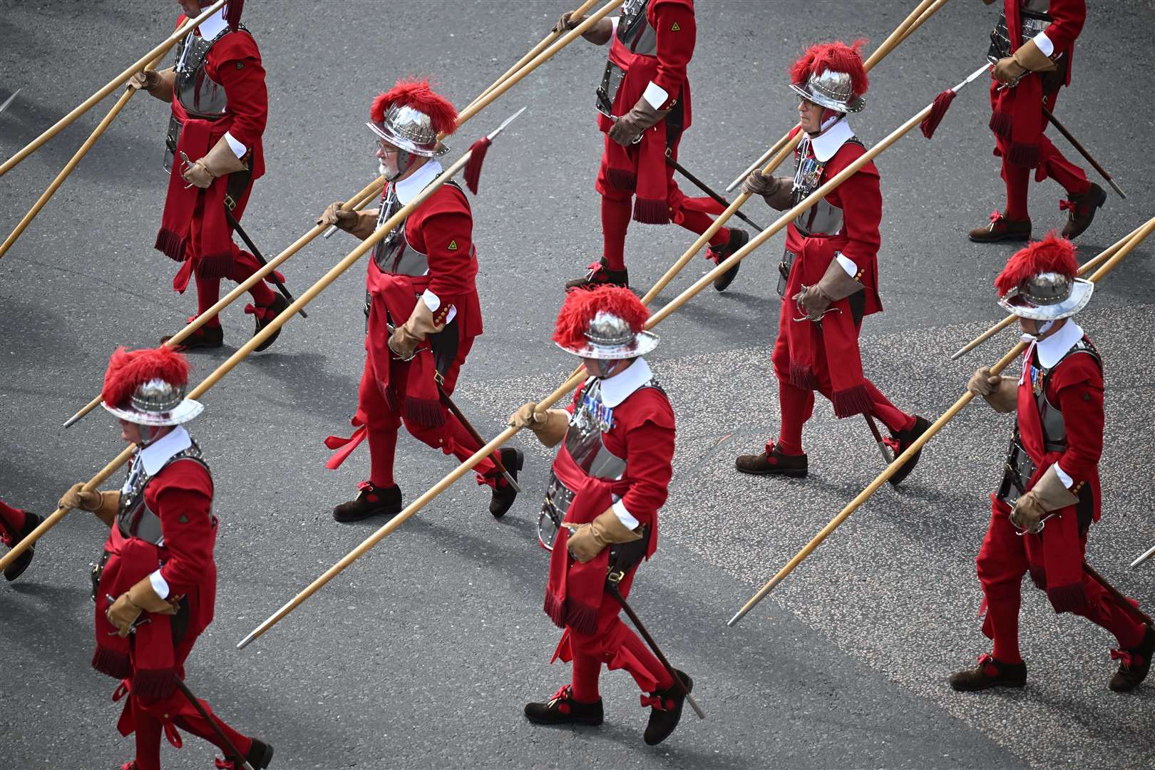 The Company of Pikemen and Musketeers process to the Royal Exchange, prior to the proclamation (Leon Neal/PA)