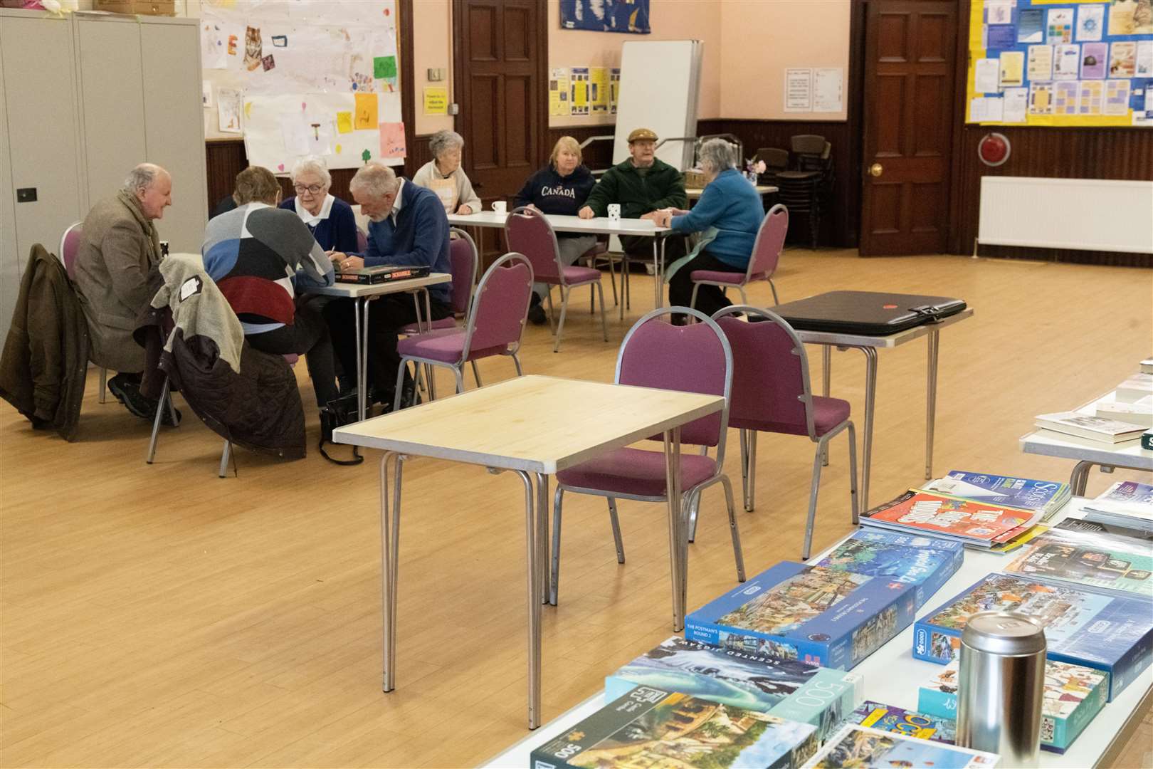 Playing board games in St Leonard’s church hall.