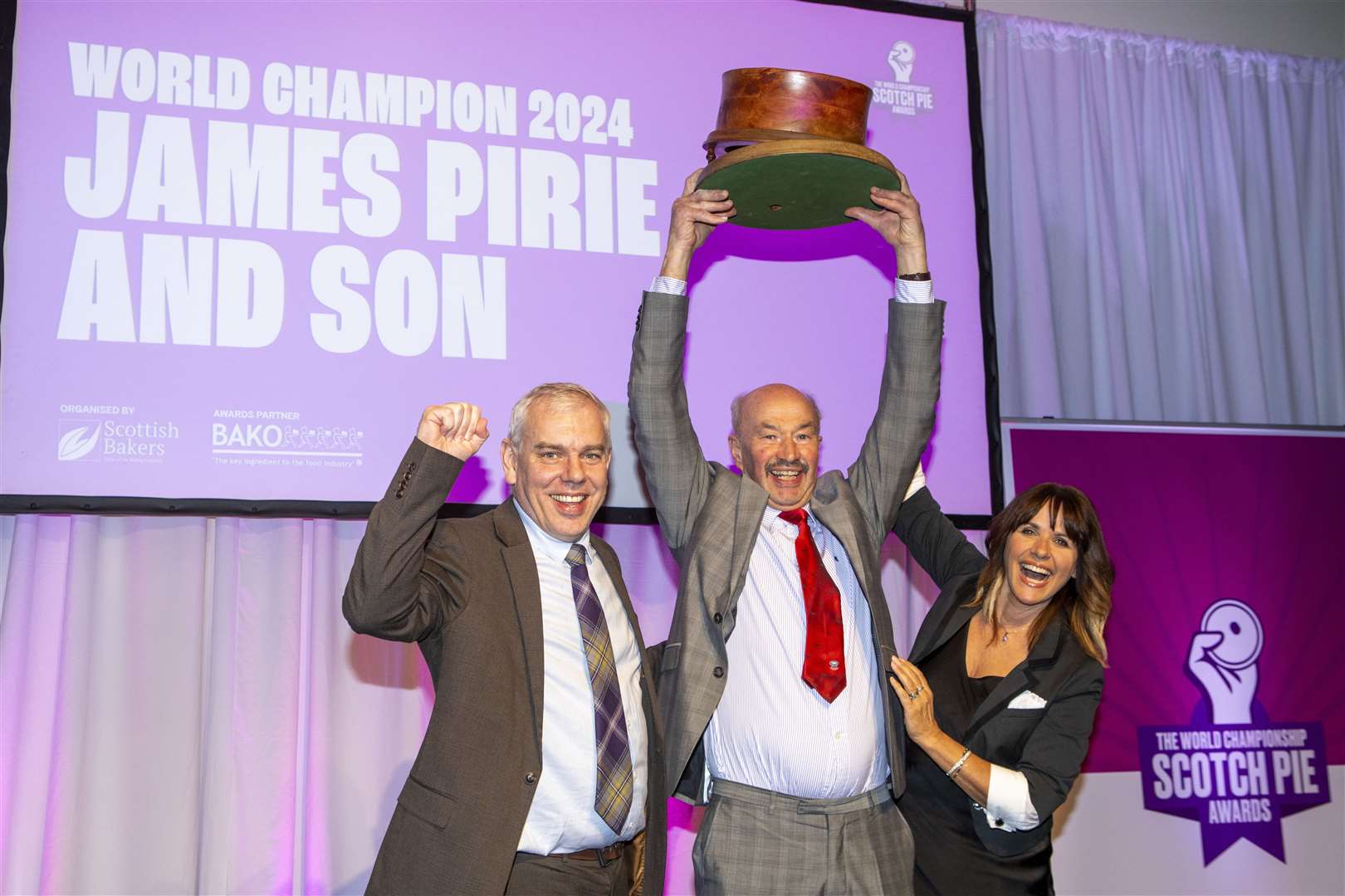 James Pirie & Son were crowned Champions for the fifth time in the World Championship Scotch Pie Awards presented by Carol Smillie.