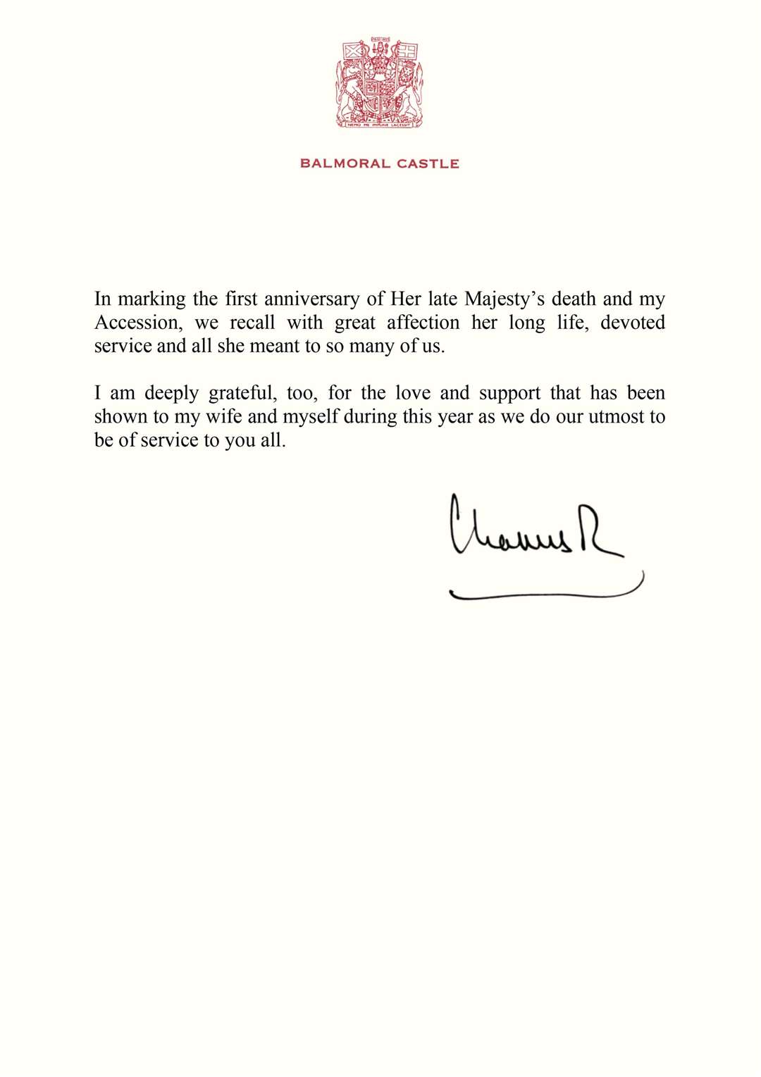 The King’s message on his accession day (His Majesty King Charles III 2023/PA)