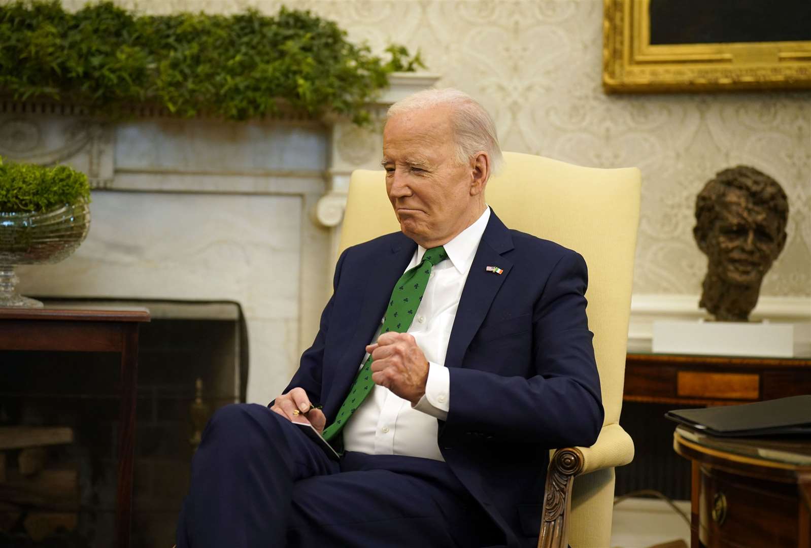 President Joe Biden at a bilateral meeting with Taoiseach Leo Varadkar in the Oval Office at the White House (Niall Carson/PA)