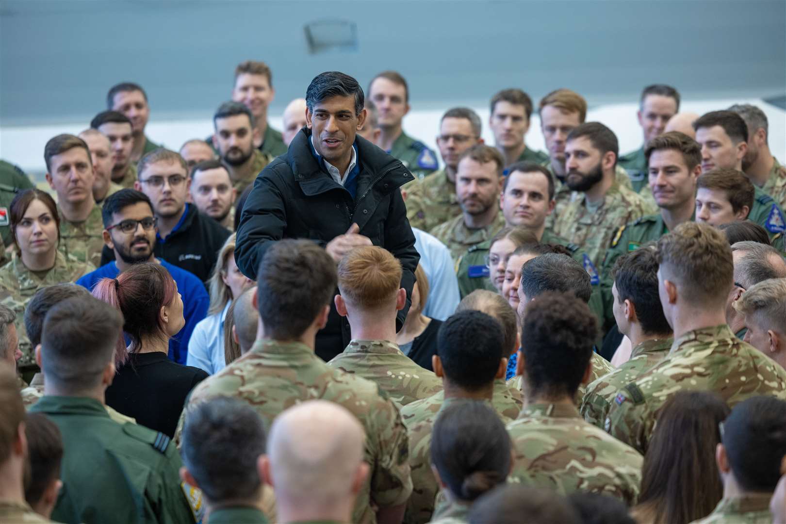 Prime Minister Rishi Sunak addresses RAF Lossiemouth personnel...Picture: Simon Walker/Number 10 Downing Street