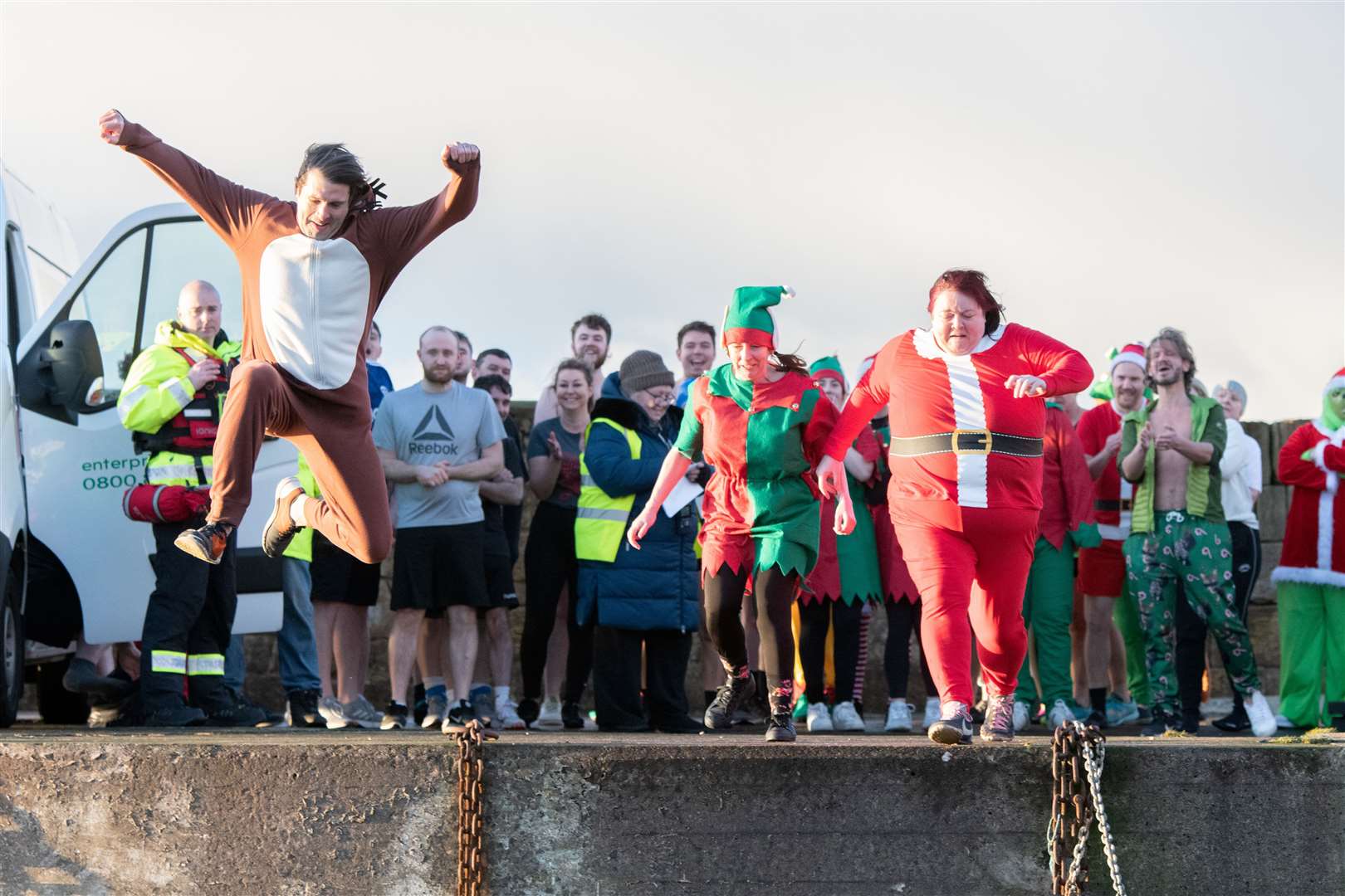 Fancy dress was the order of the day for many at the Burghead Boxing Day Swim. Picture: Daniel Forsyth