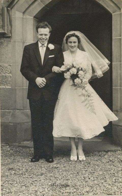 Andrew and Joyce Hutchinson outside Kinloss Church on April 21, 1959.
