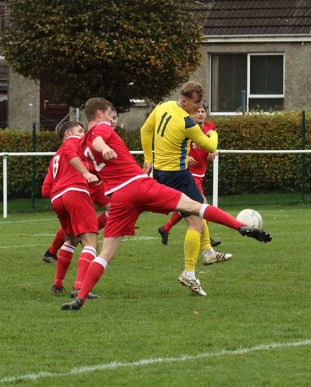 Brandon Hutcheson gets his boot to the ball for Forres Thistle. Picture: David Porter