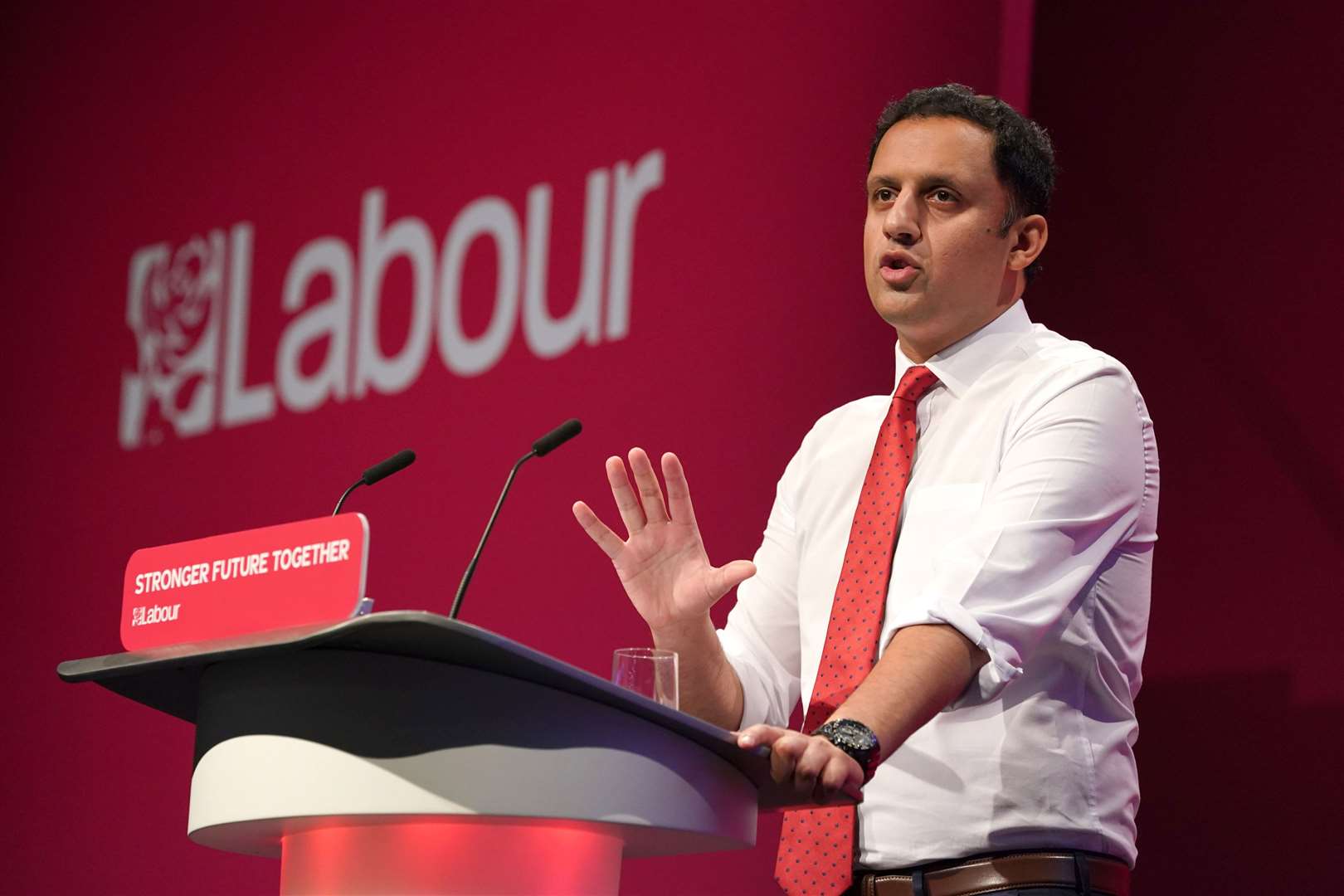 Scottish Labour leader Anas Sarwar speaks at the Labour Party conference in Brighton (Gareth Fuller/PA)