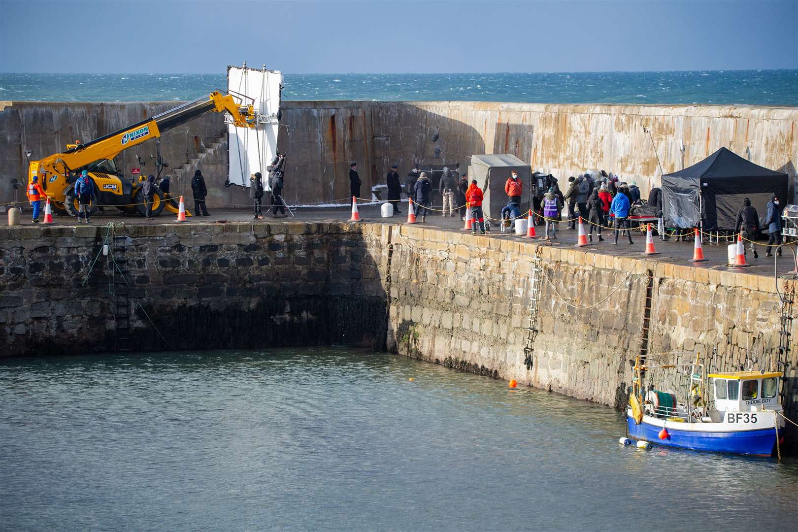 Monday afternoon filming took place on the new harbour pier.Picture: Daniel Forsyth