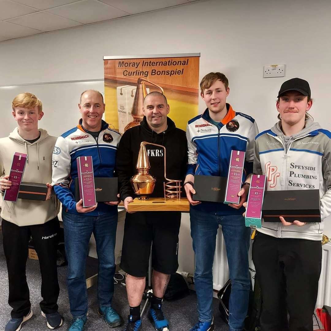 The Moray International Curling Bonspiel High Road winners from left to right, Owen Watson, Stephen Rankin, organiser Andy Cameron, Jamie Rankin and David Beesley