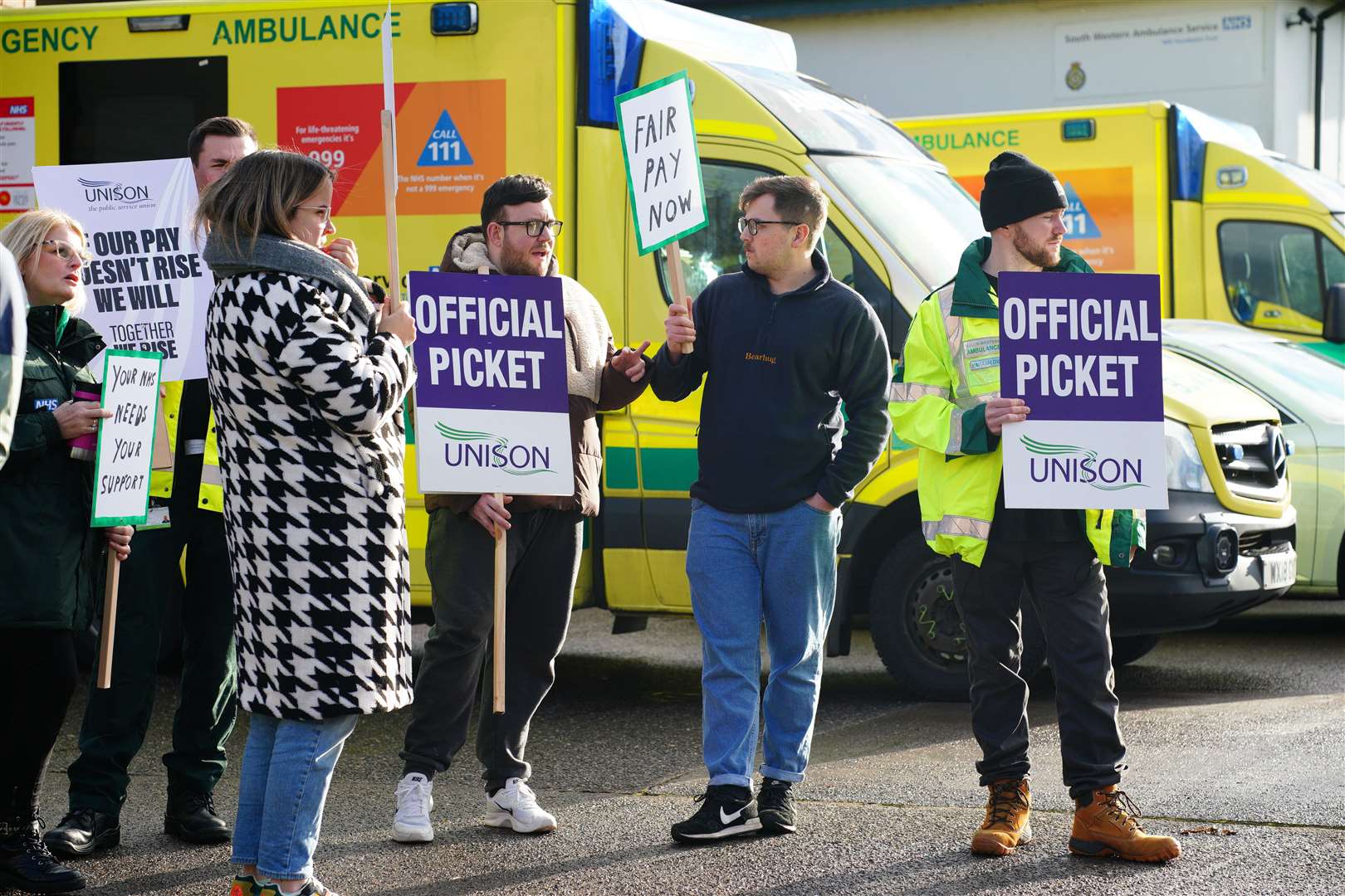 Ambulance workers on the picket line outside Soundwell Ambulance Station, Bristol (Ben Birchall/PA Wire)