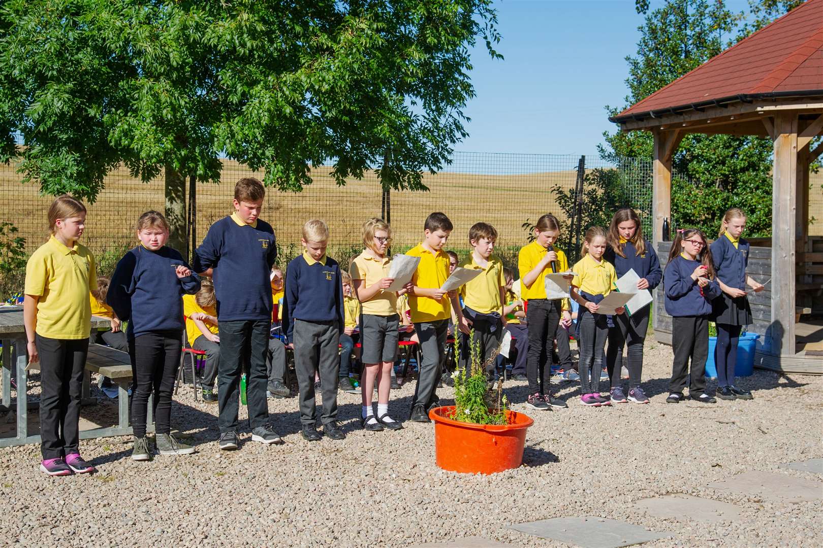 The whole school was involved with songs, speeches and activities. ..Alves Primary School hold an outdoor performance in recognition of International Day of Peace...Picture: Daniel Forsyth..