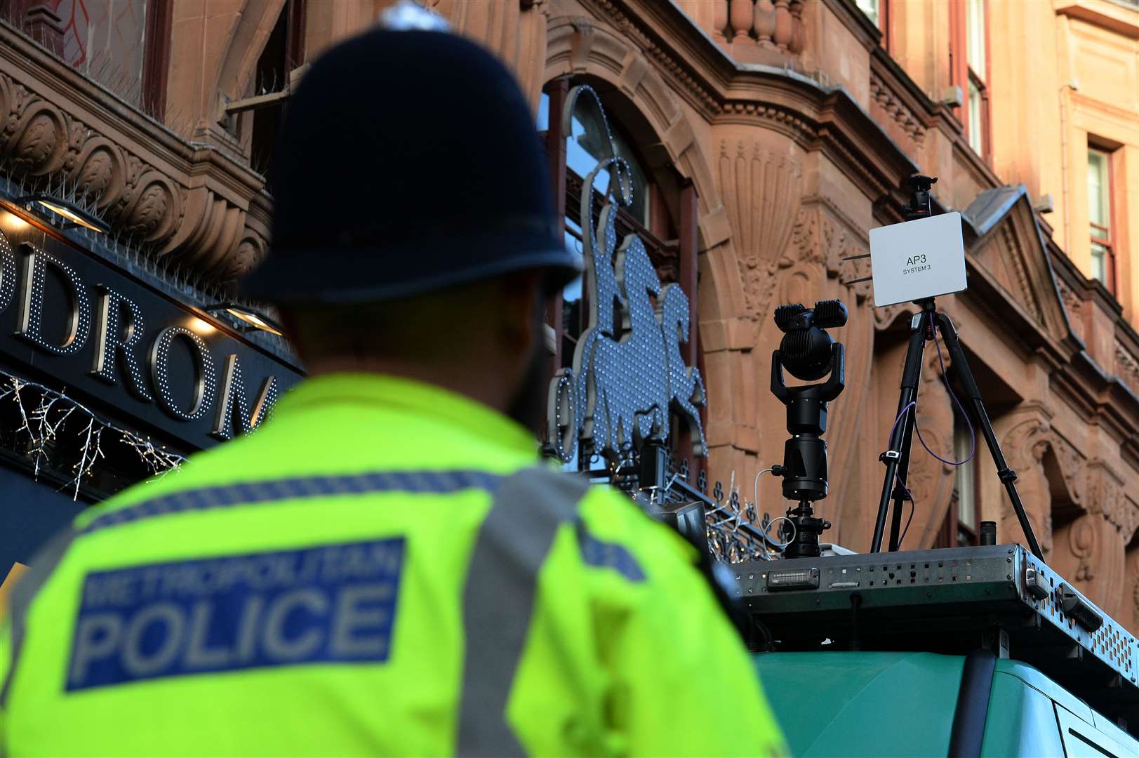 Facial recognition technology in use during a previous deployment in Leicester Square, London (Kirsty O’Connor/PA)