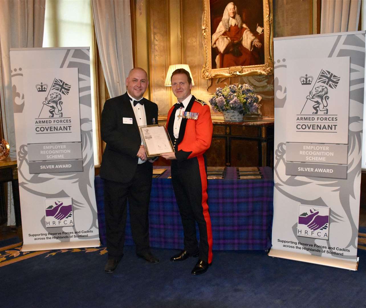 Shaun (left) with Major-General William Stewart Codrington Wright CBE at the Armed Forces Covenant award ceremony, Scone Palace, Perth.