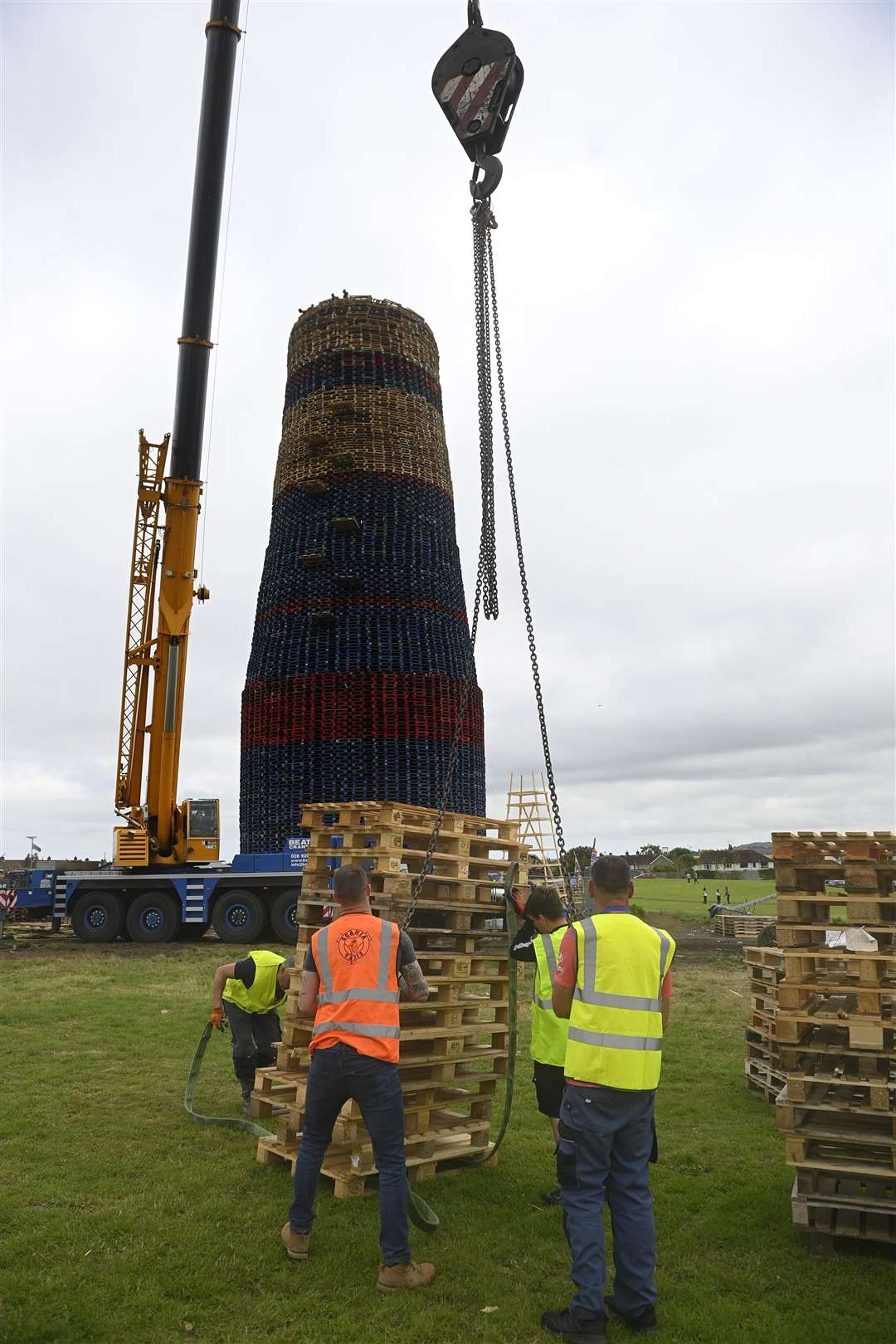Construction on the nearby Craigyhill bonfire in Larne is to continue as builders attempt to break a world record for the highest bonfire (Mark Marlow)