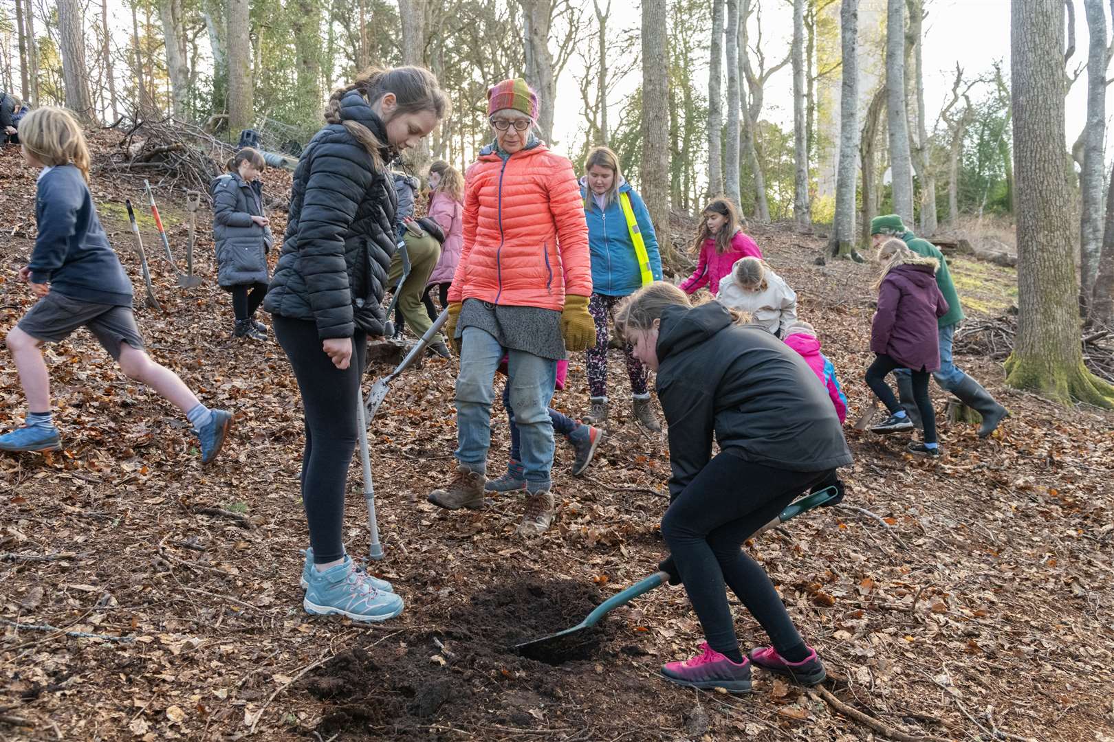 Pupils from Anderson’s Primary School and Forres Friends of Woods and Fields plant trees as part of the Queen’s Green Canopy at Nelson’s Tower, Forres. Pictures: Beth Taylor