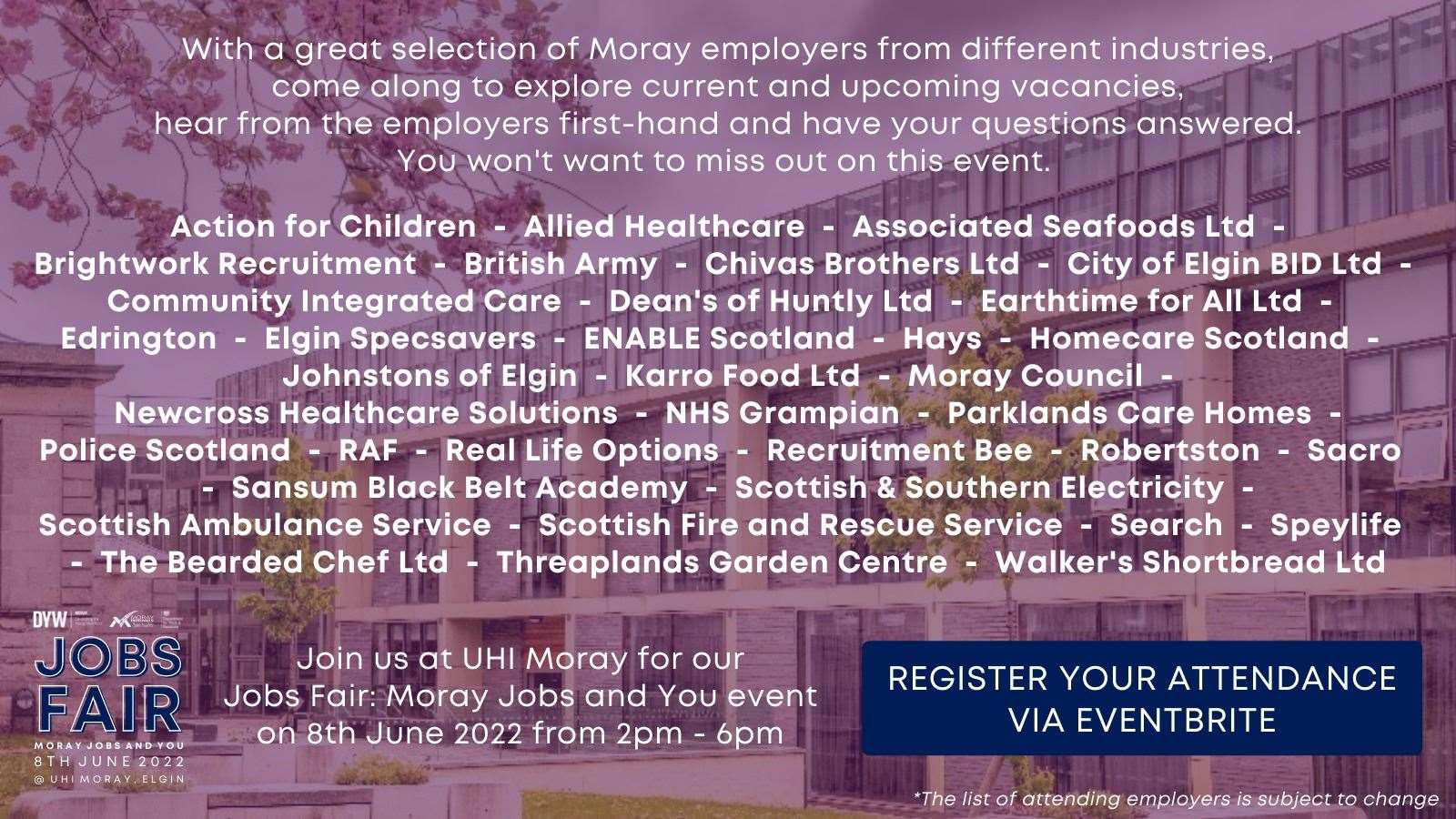Over 35 employers have signed up for Moray Jobs Fair 2022.