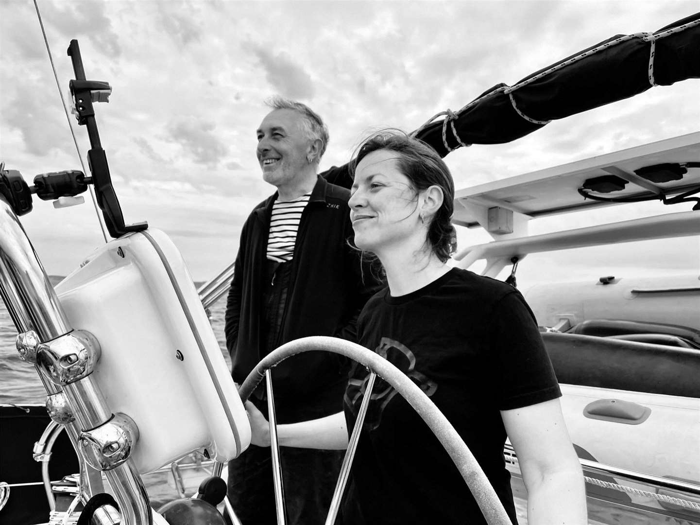 The musical couple on board their sailboat Ninnog