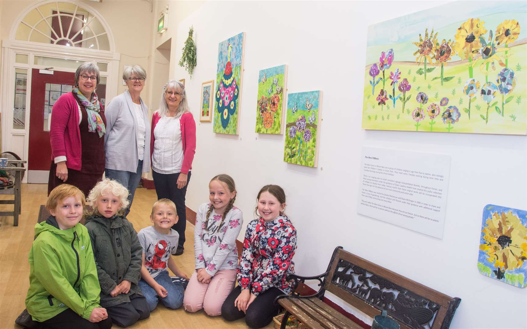 (Back from left) Dawn Cawthra-Smith (artist who helped the Wee FIBees) with Judi O-May and Jenny Allan along with old and new members of the group.