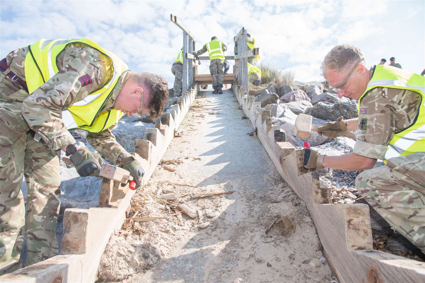 Members of 39 Engineer Regiment from Kinloss Barracks working to replace the steps. Picture: Daniel Forsyth
