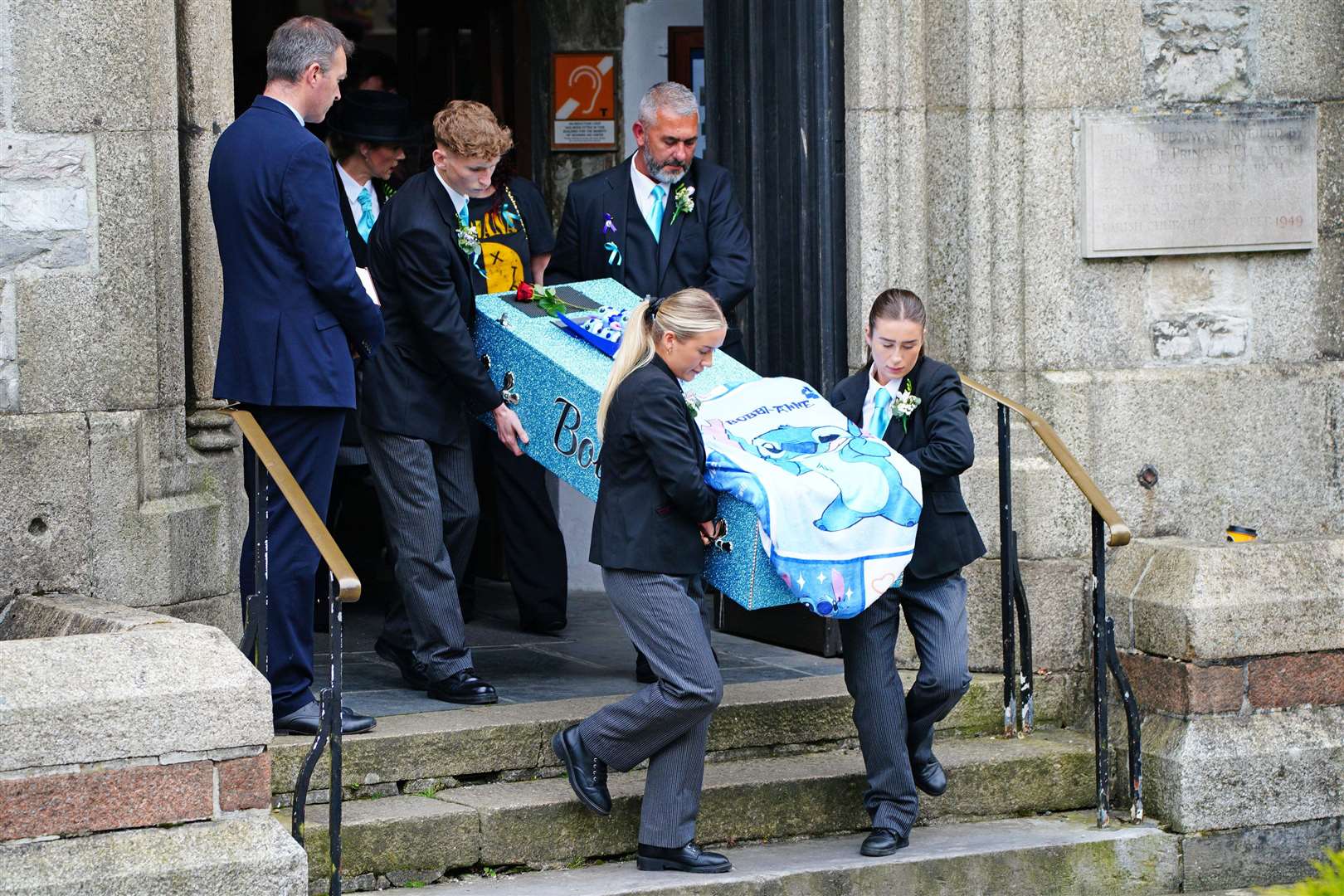 Bobbi-Anne McLeod’s coffin is carried out of the church after her funeral (Ben Birchall/PA)