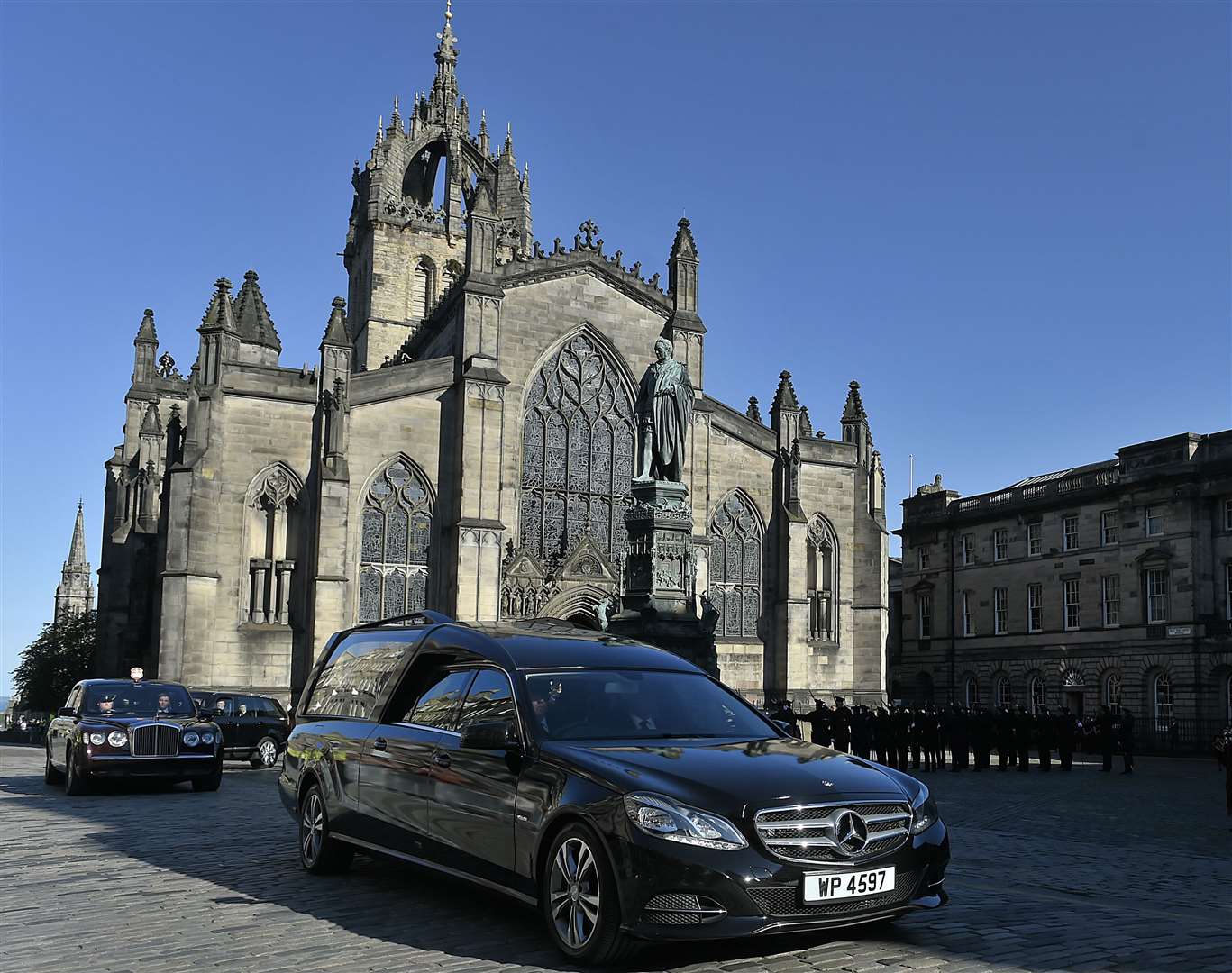 The hearse carrying the coffin of Queen Elizabeth (Callum Moffat/PA)