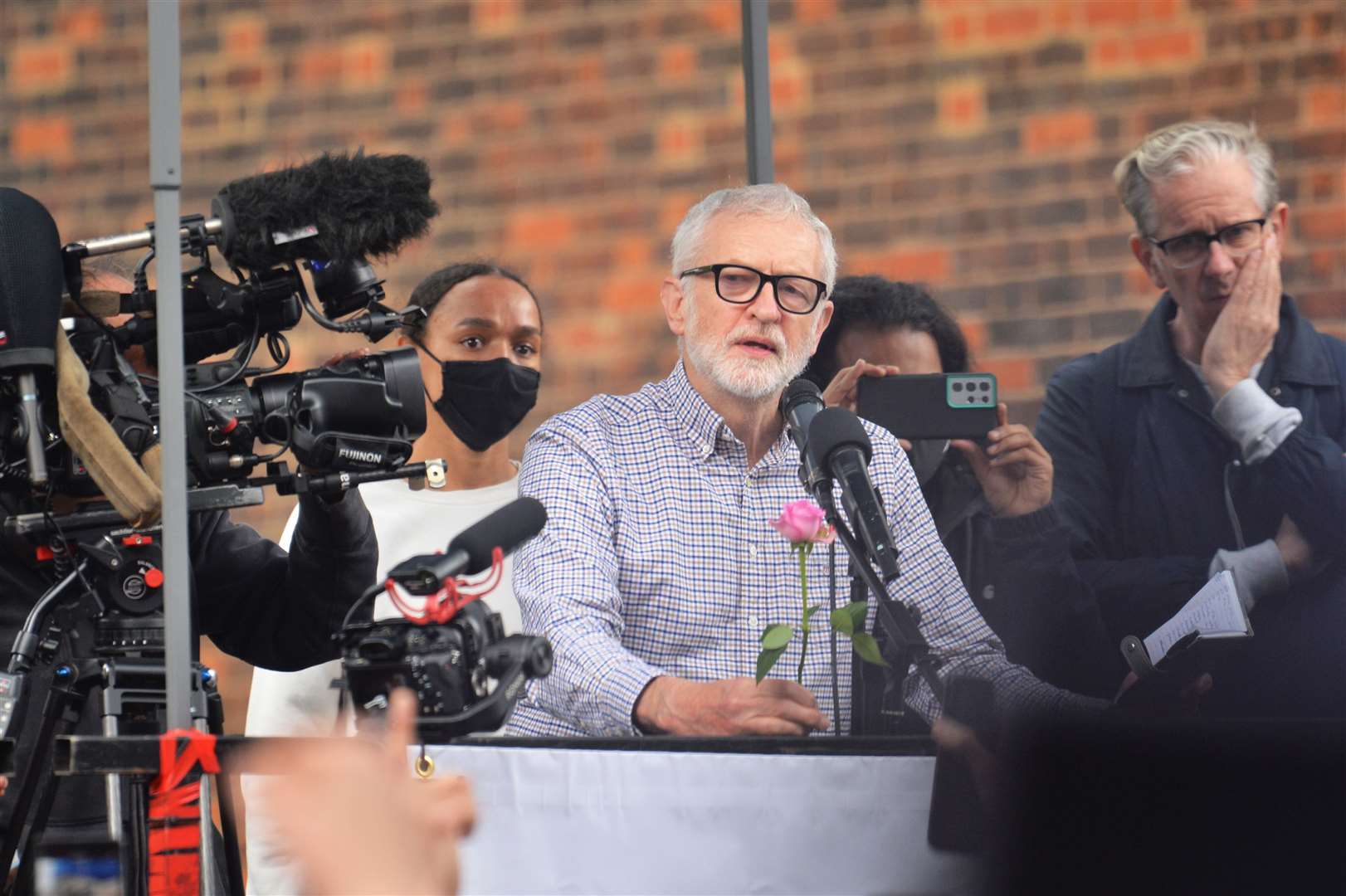 Former Labour Party leader Jeremy Corbyn speaks during a demonstration outside the Israeli embassy in London (Dominic Lipinski/PA)