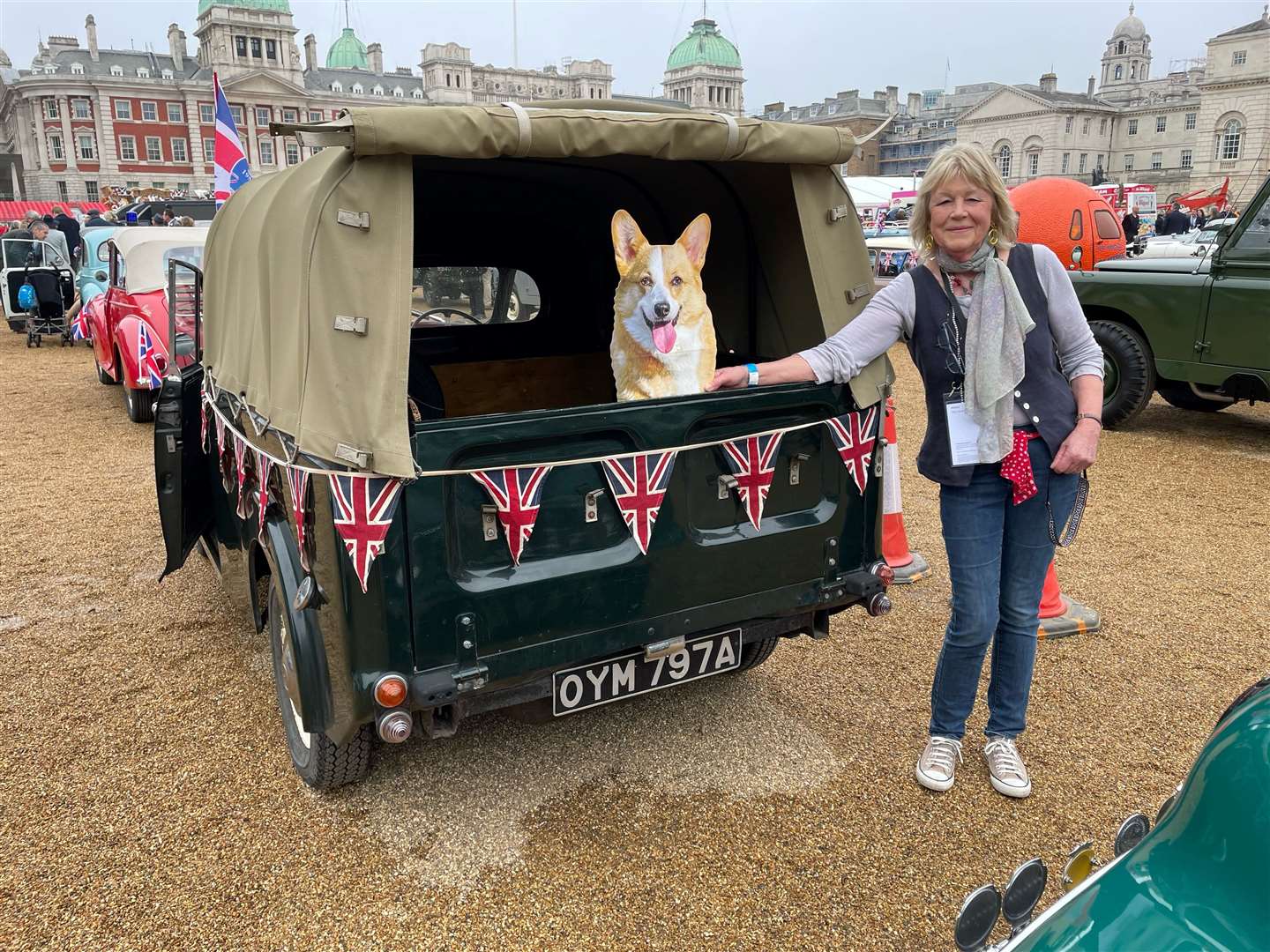 Sarah Jones, 74, from Islington, is driving her vintage car as part of a fleet of 1960s vehicles in the Platinum Jubilee Pageant in London (Sophie Wingate/PA)