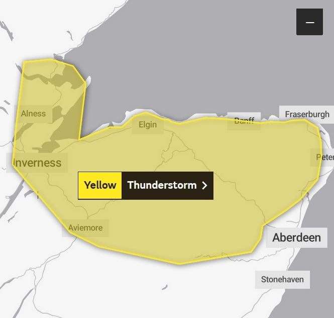 The warning is in place for Moray and Aberdeenshire
