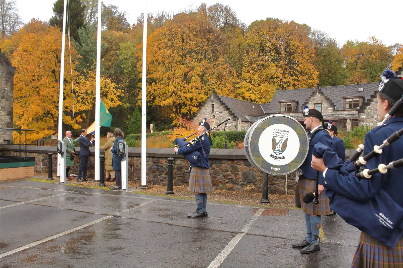 Aberlour and District Pipe Band played at the flag's unveiling.