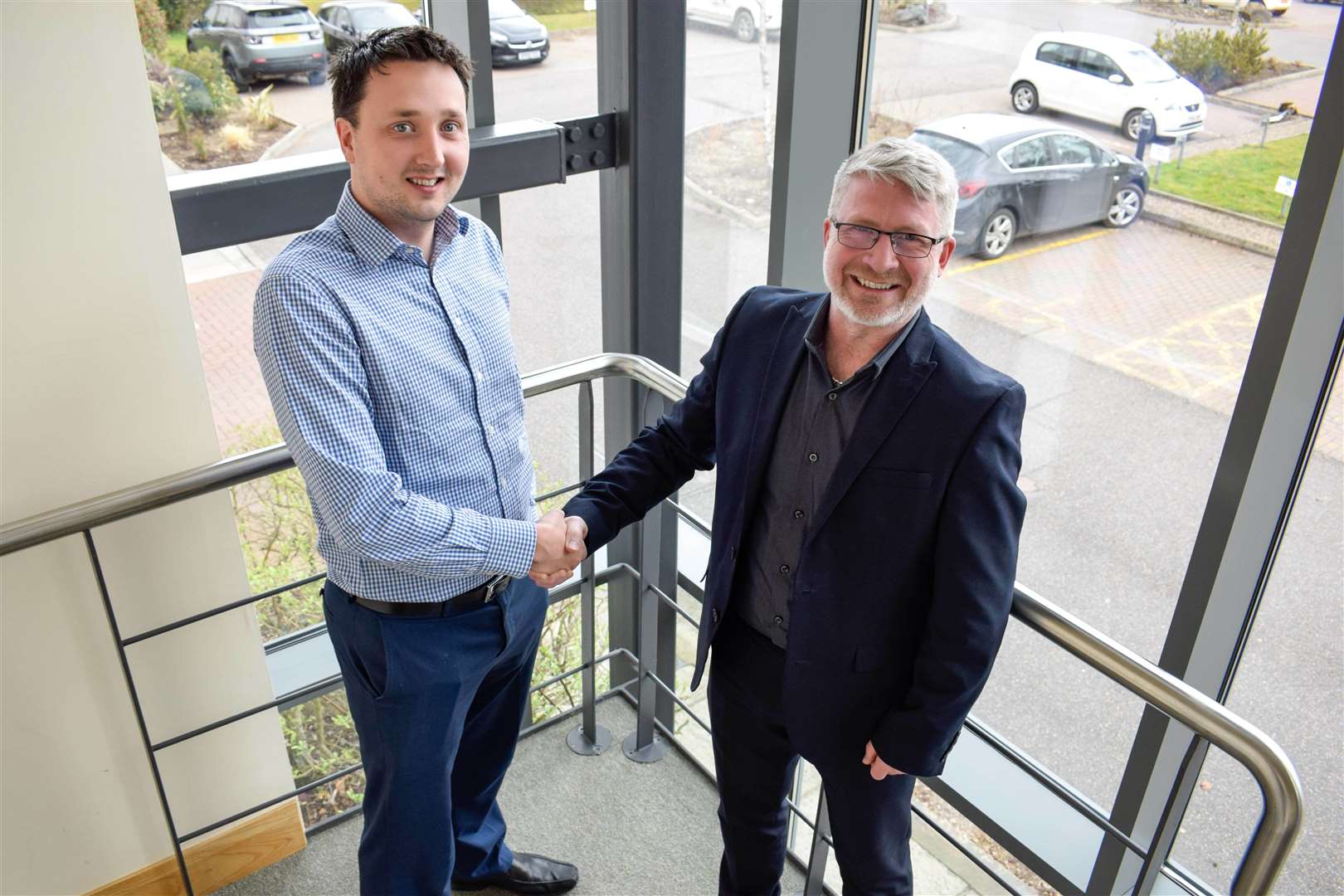 Engineering director James Forbes (left) welcoming new principal engineer Gary Mackintosh to Willow House.