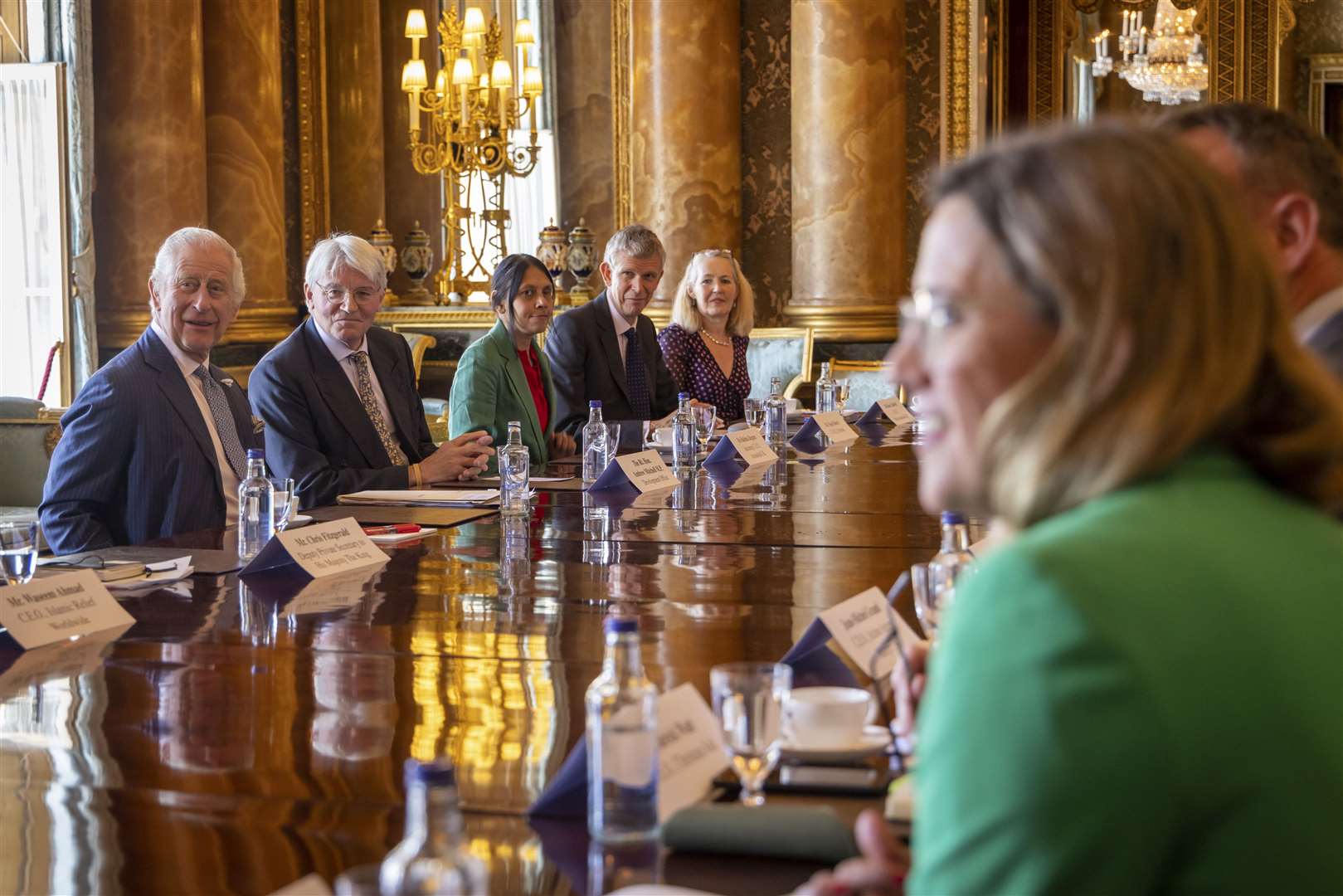 The King during the meeting with representatives from the charities of the Disasters Emergency Committee at Buckingham Palace (Andy Aitchison/DEC/PA)
