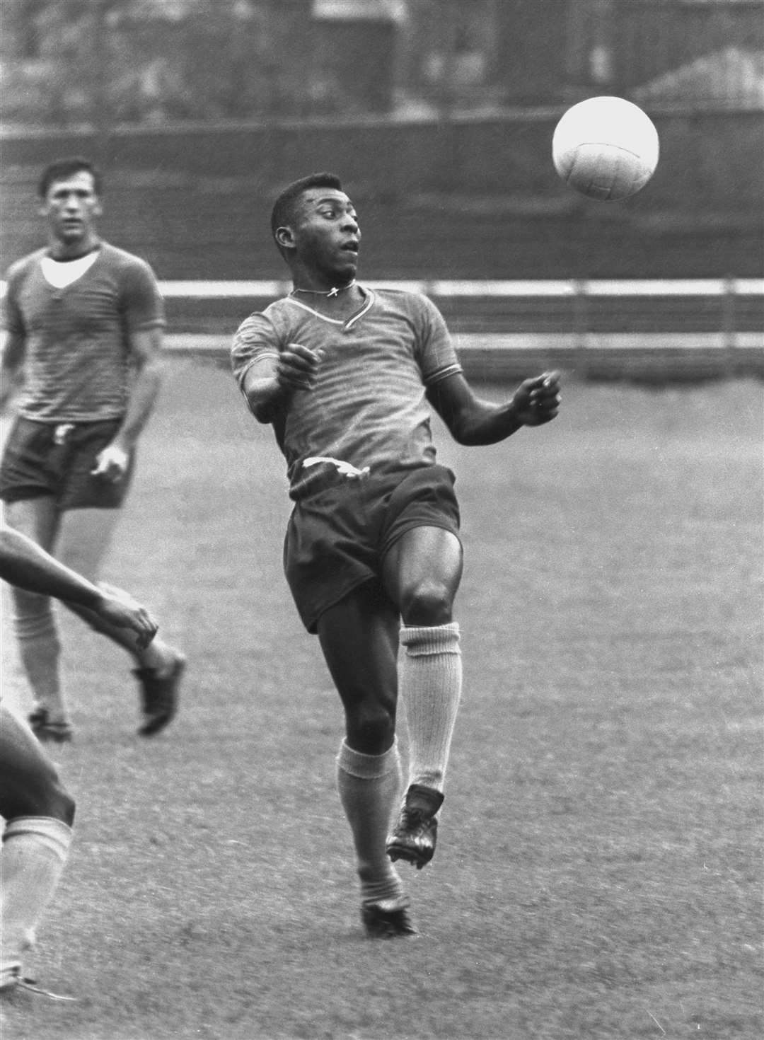 Pele trains at Kilmarnock’s Rugby Park stadium ahead of the World Cup in England in 1966 (PA)
