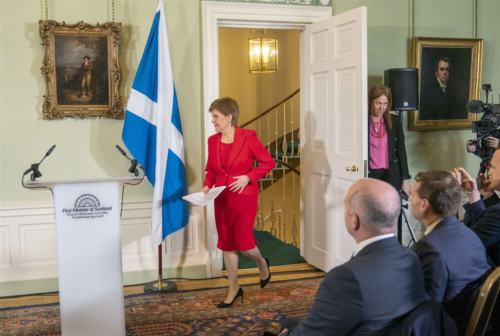 Nicola Sturgeon arrives for the surprise press conference at Bute House (Jane Barlow/PA)