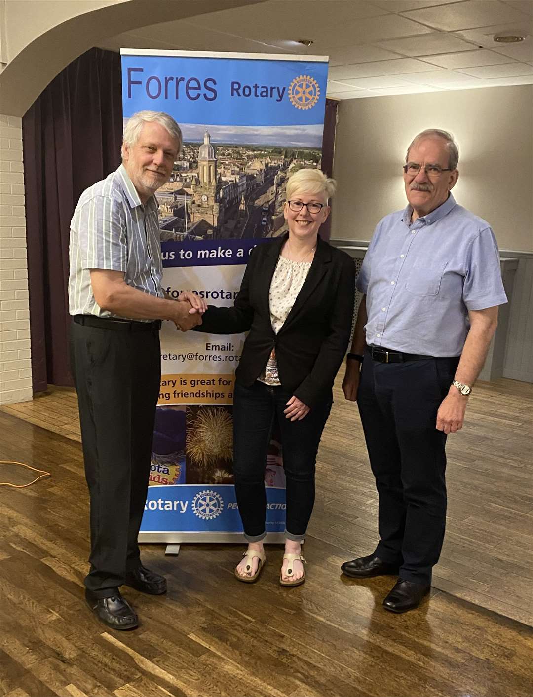 Forres president elect Brian Higg and Ken McLennan (right) welcoming new member Suzie de-Vry to the Rotary. Ken will take up his role as district governor for District 1010 Scotland North on July 1.