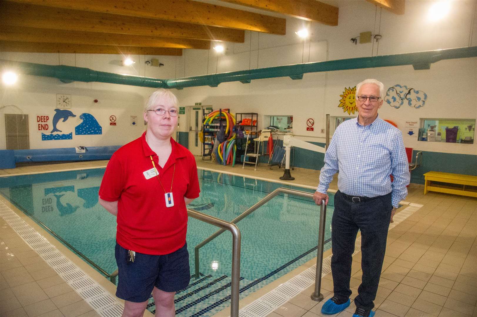 Lifeguard Barbara Stuart and Chris Combe at Moray Hydrotherapy Pool. Picture: Becky Saunderson