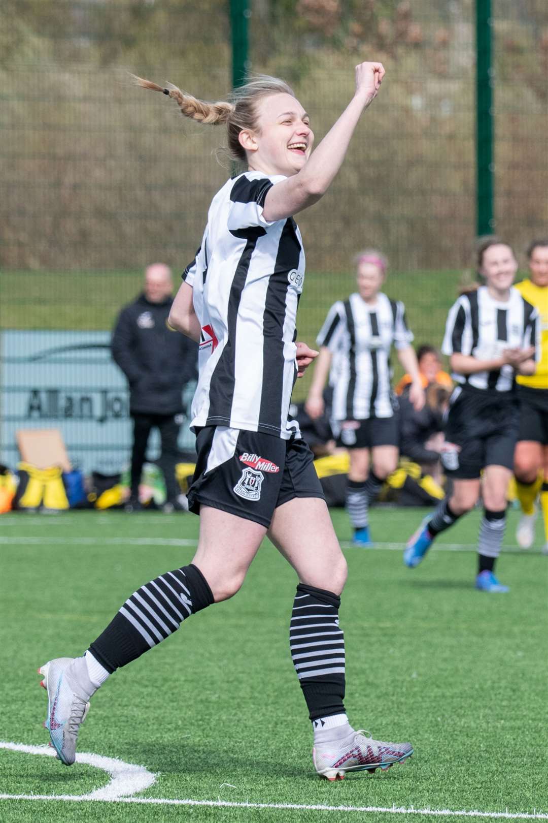 Scoring her fifth goal of the afternoon, Elgin City forward Sarah Westwood makes it 8-0.Picture: Daniel Forsyth.